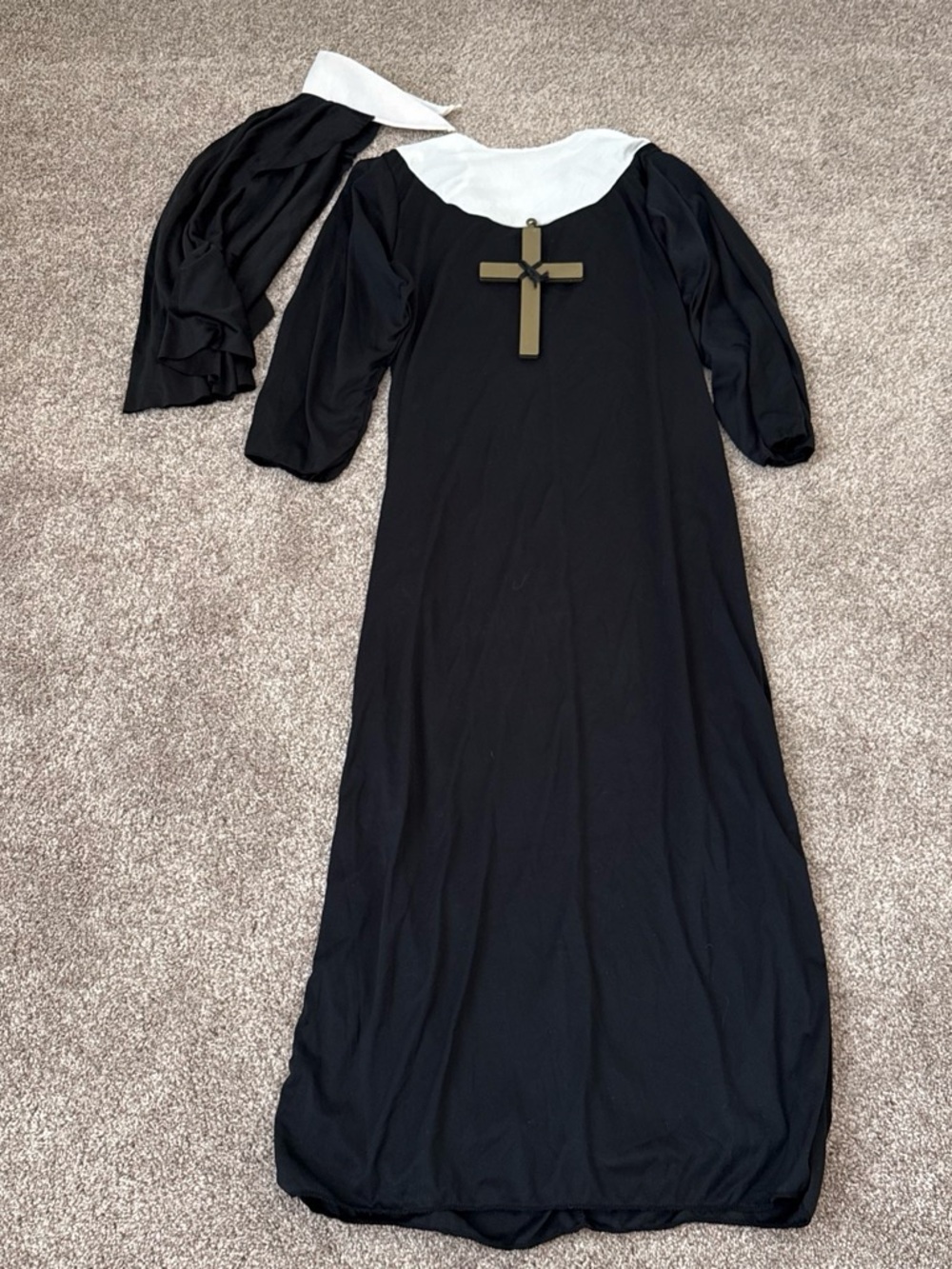 Classic Black and White Nun Costume with headpiece Cross Accent
